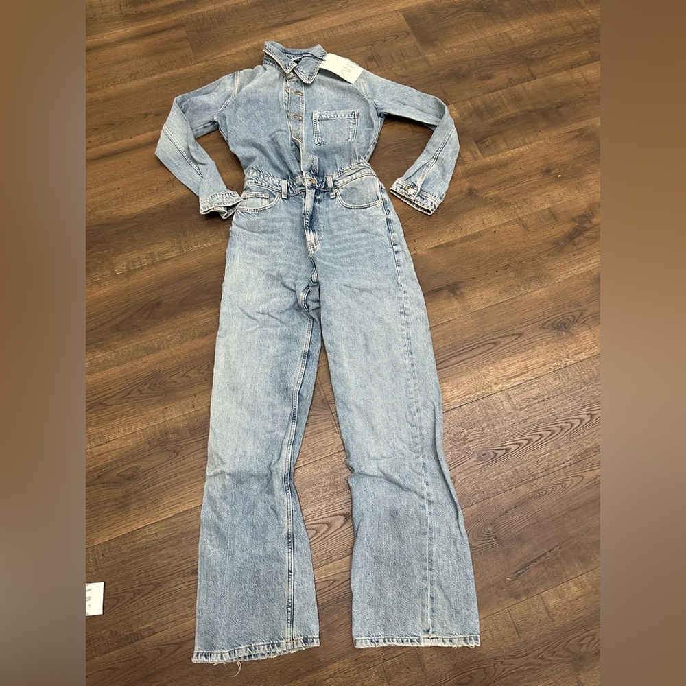 Zara Light Blue Denim Women's Overalls Jumpsuit